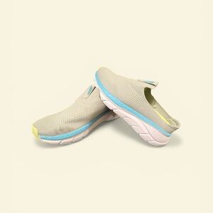 Avia Beige Slip-On Mesh Sneakers with Blue and Yellow Accents